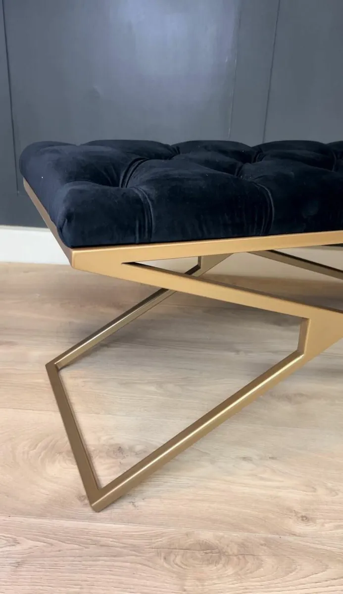 Metal-Framed Bench 120x40cm Gold Frame / Velour - Image 3