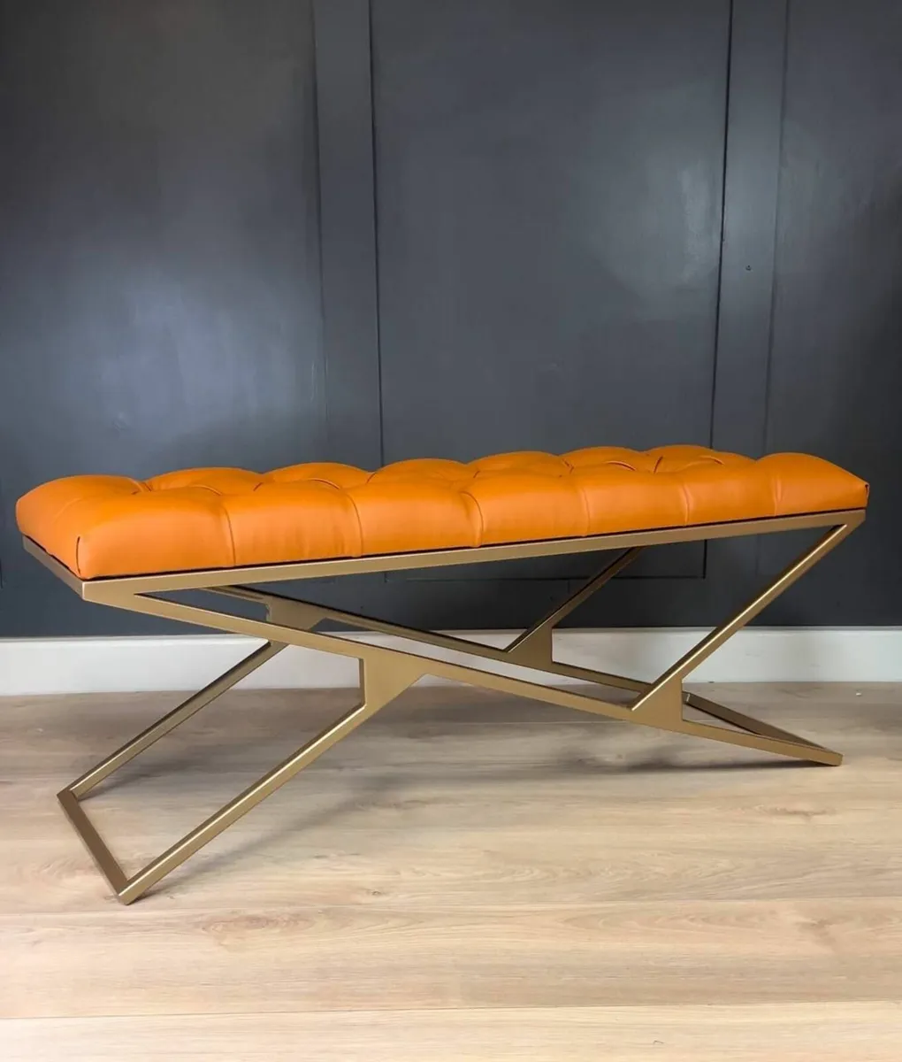 Metal-Framed Bench 120x40cm Eco Leather - Image 1