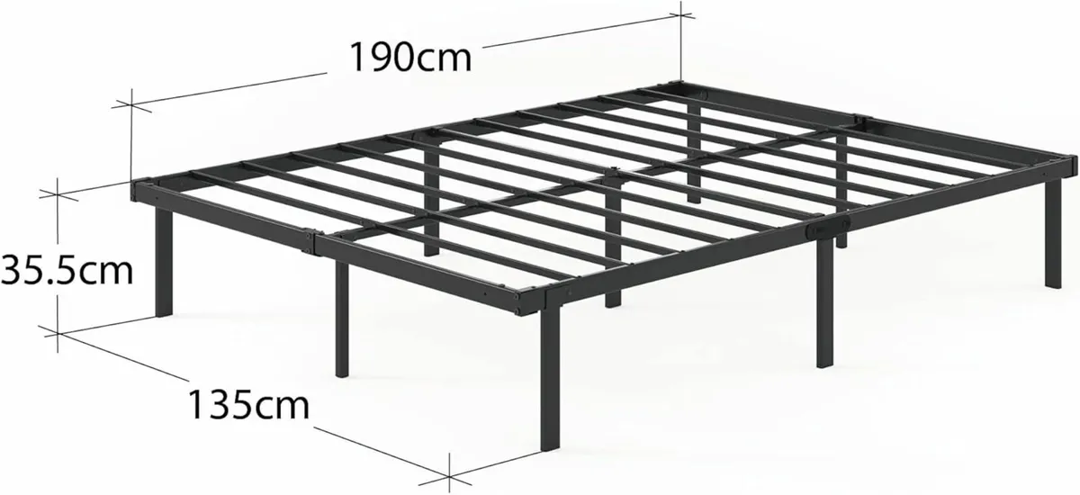 Double Bed frame 135x190cm slat support - Black - Image 2
