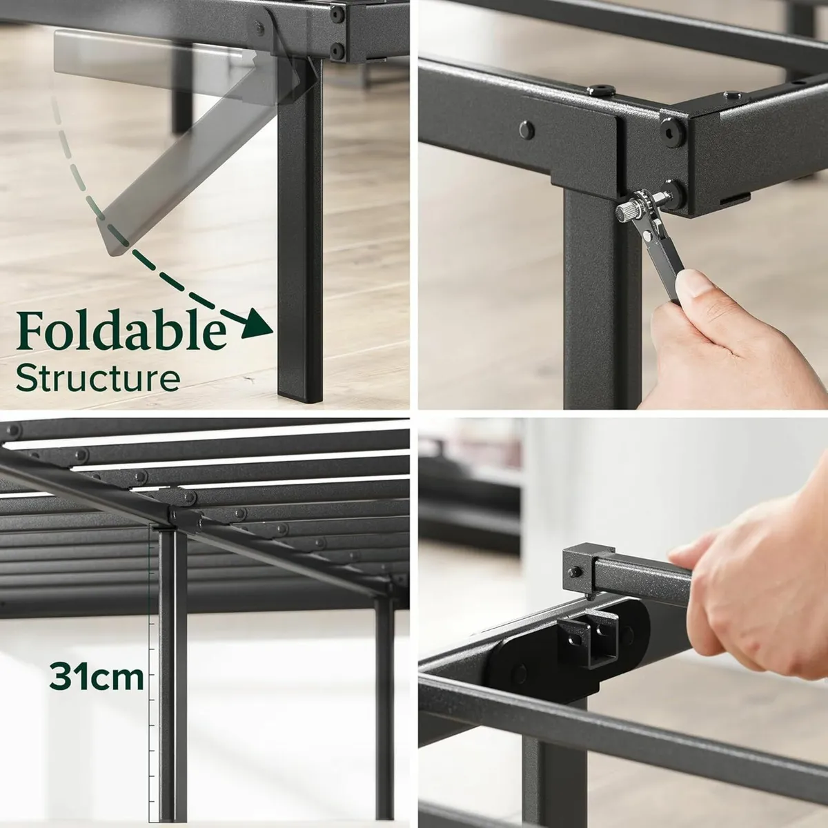 Double Bed frame 135x190cm slat support - Black - Image 4