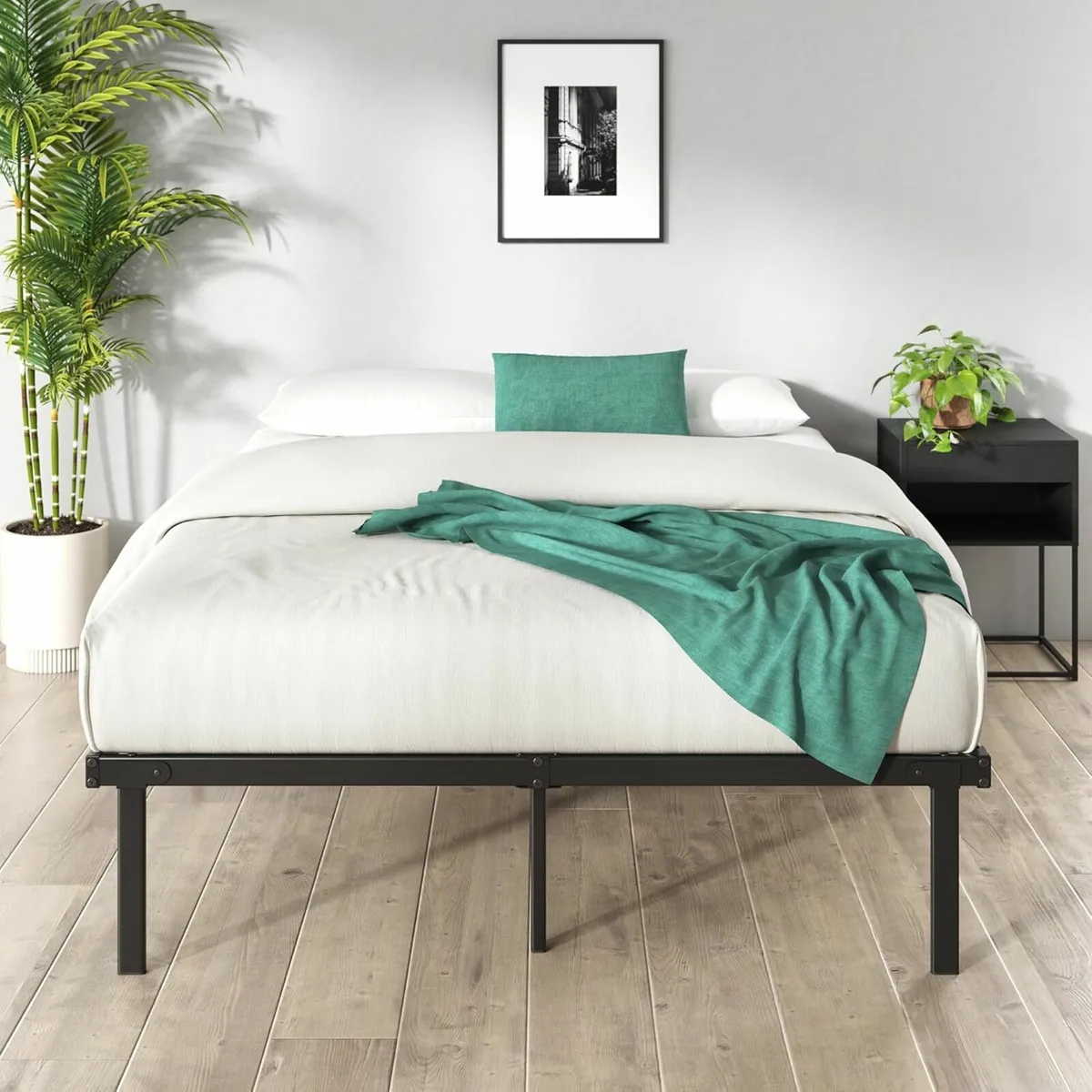 Double Bed frame 135x190cm slat support - Black - Image 1