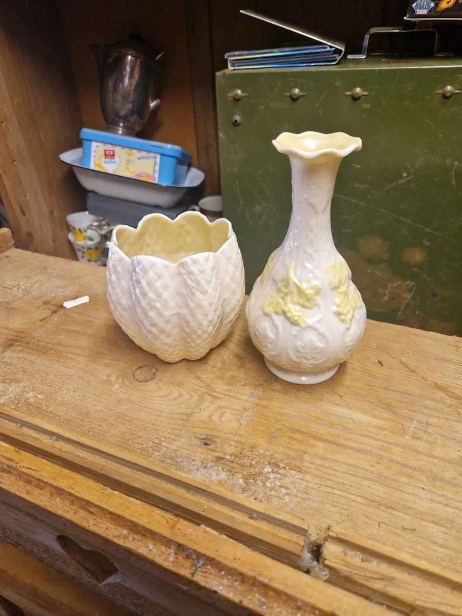 Vintage Belleek Bowl and Vase - Image 1