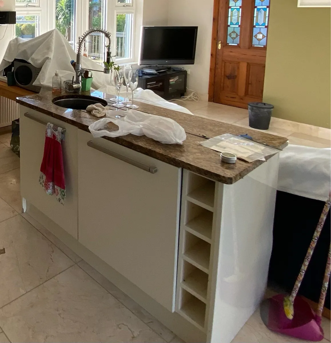 Granite worktop with chrome sink & tap