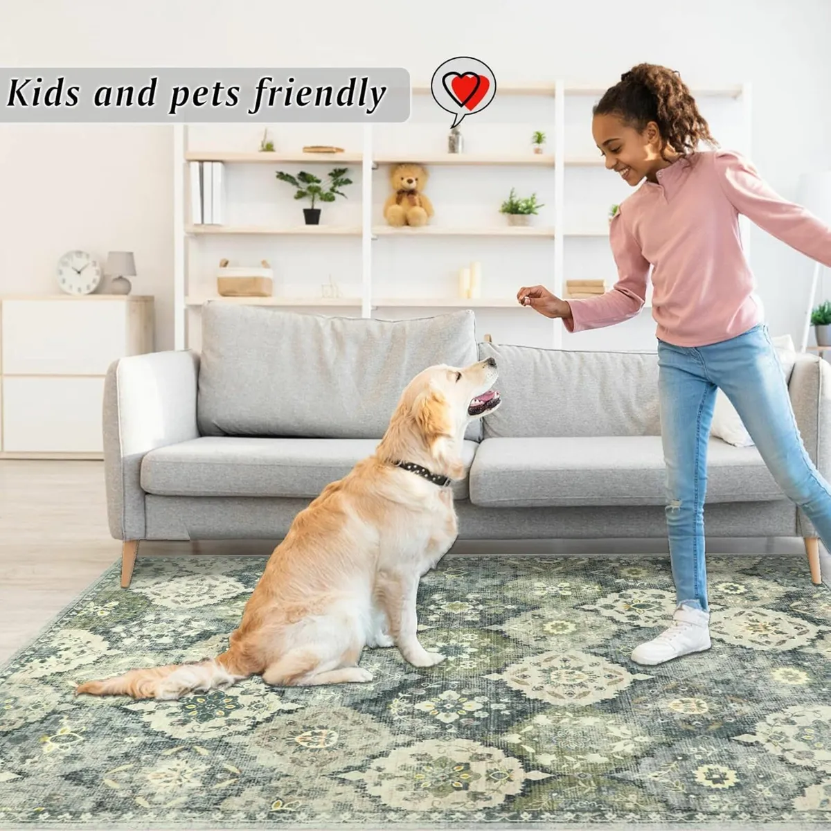 Vintage Rugs Living Room Grey green 120x170cm - Image 3