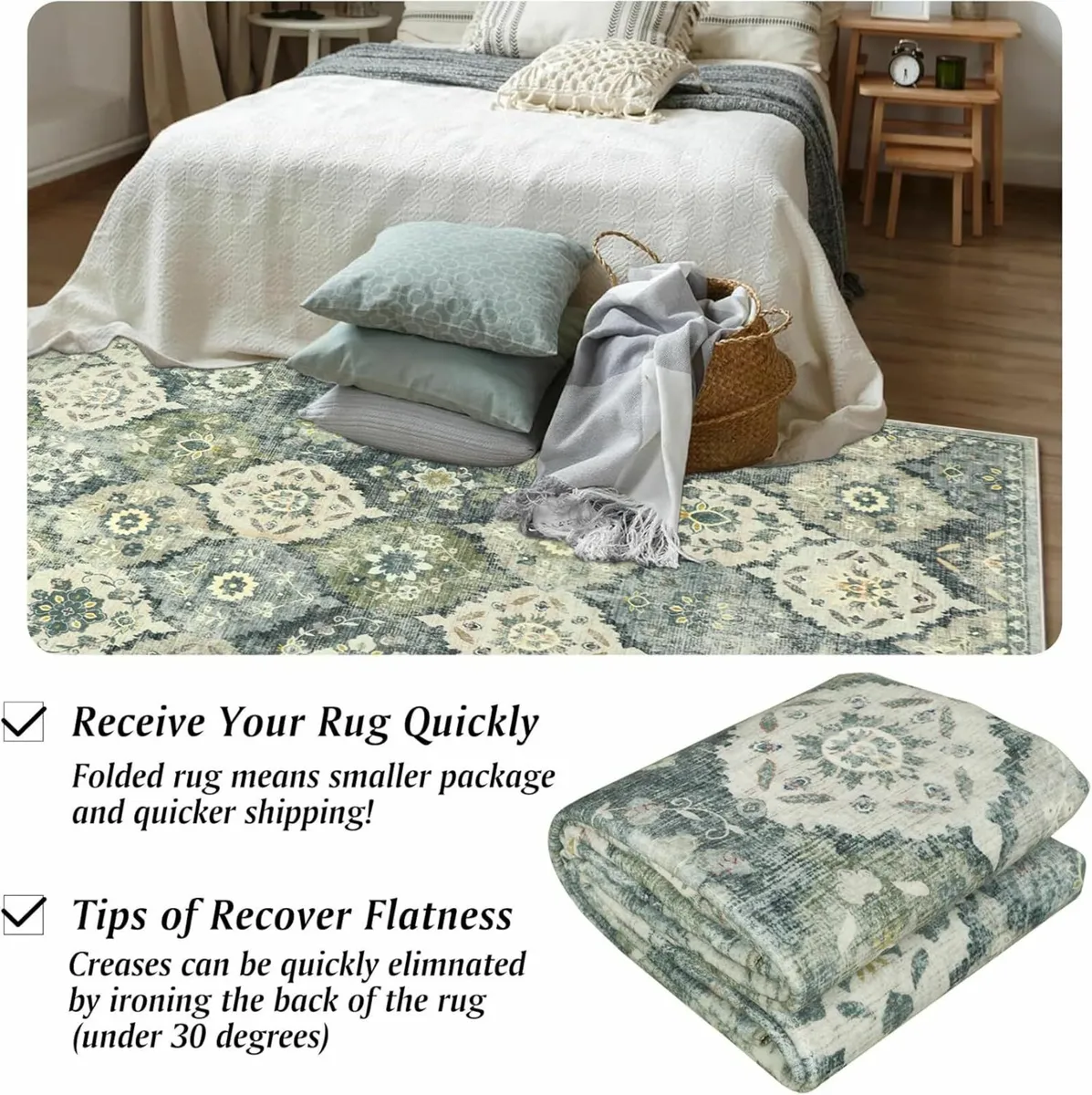 Vintage Rugs Living Room Grey green 120x170cm - Image 4