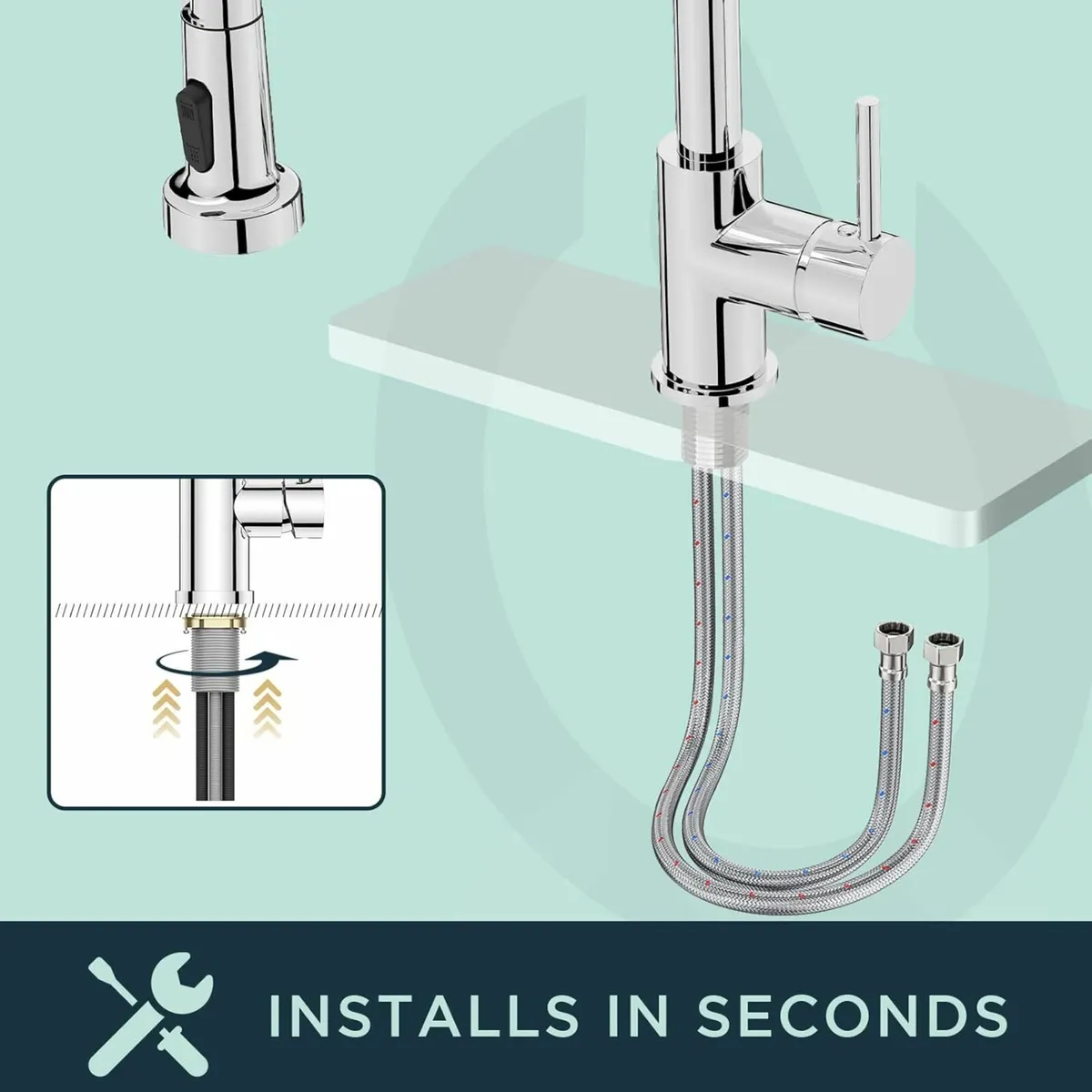 Kitchen Tap Spring Kitchen Sink Mixer Swivel 360 - Image 2
