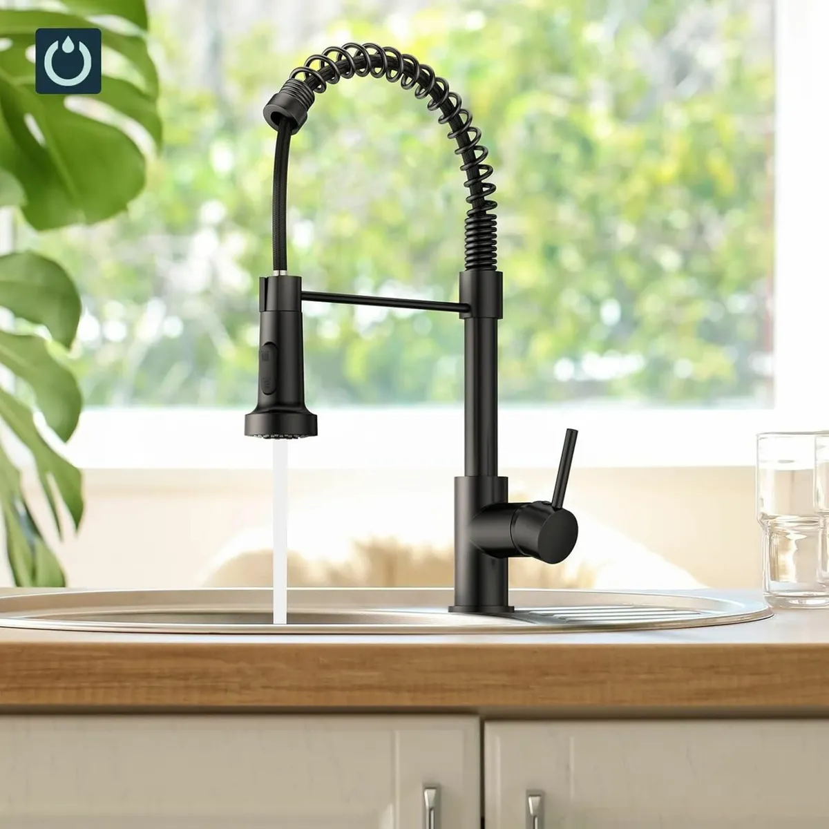Black Spring Kitchen Sink Mixer Taps Swivel 360 - Image 2