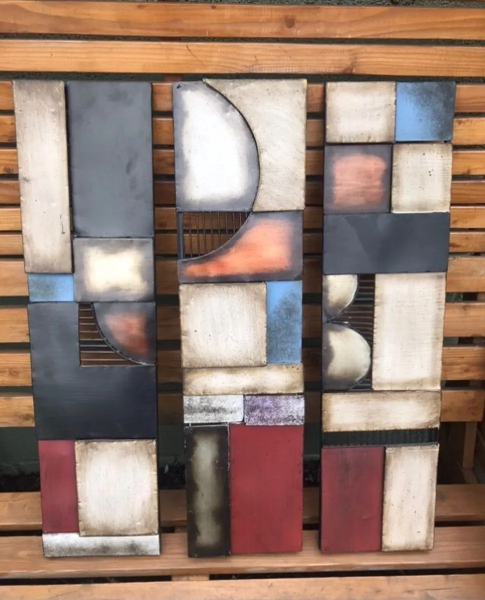 Metal triptych, abstract iron wall art - Image 1