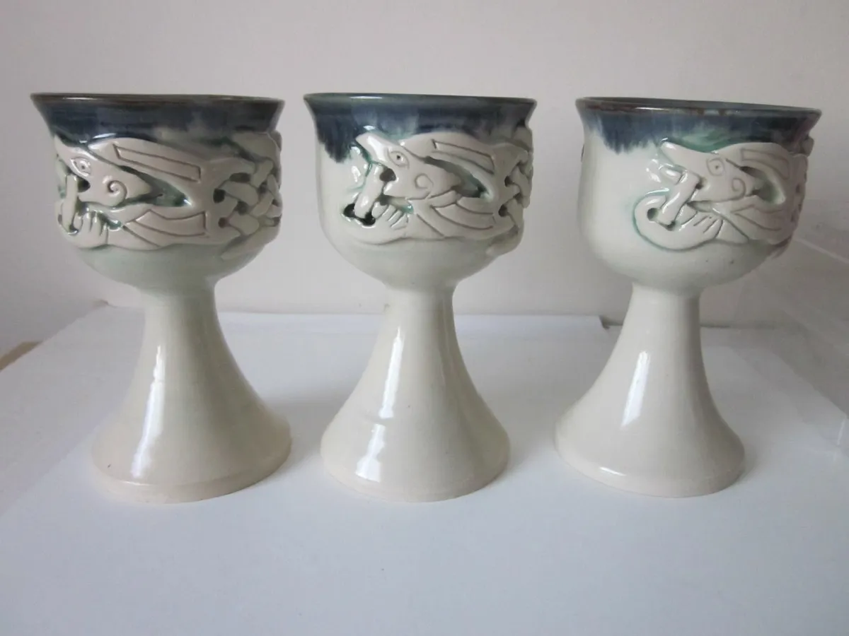 3 Celtic Goblets, Ken Watters Pottery Kerry. - Image 1