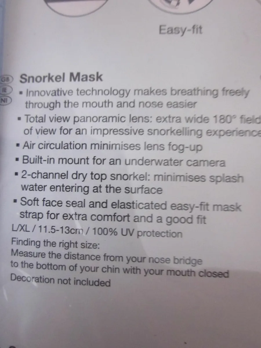 New Crivit Face Snorkel Mask 180° Size L/XL - Image 2