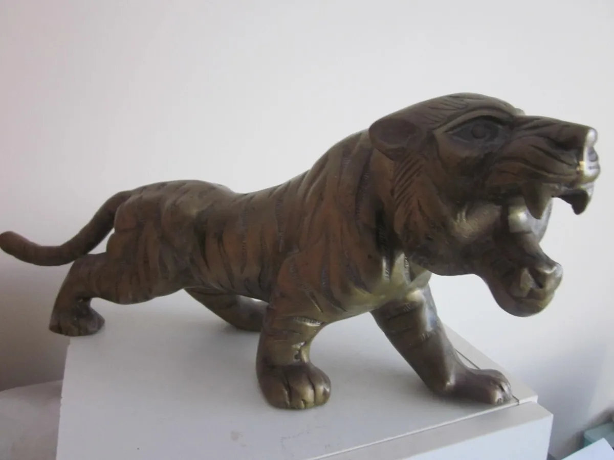 Large Brass Tiger  Statue  17" - Image 1