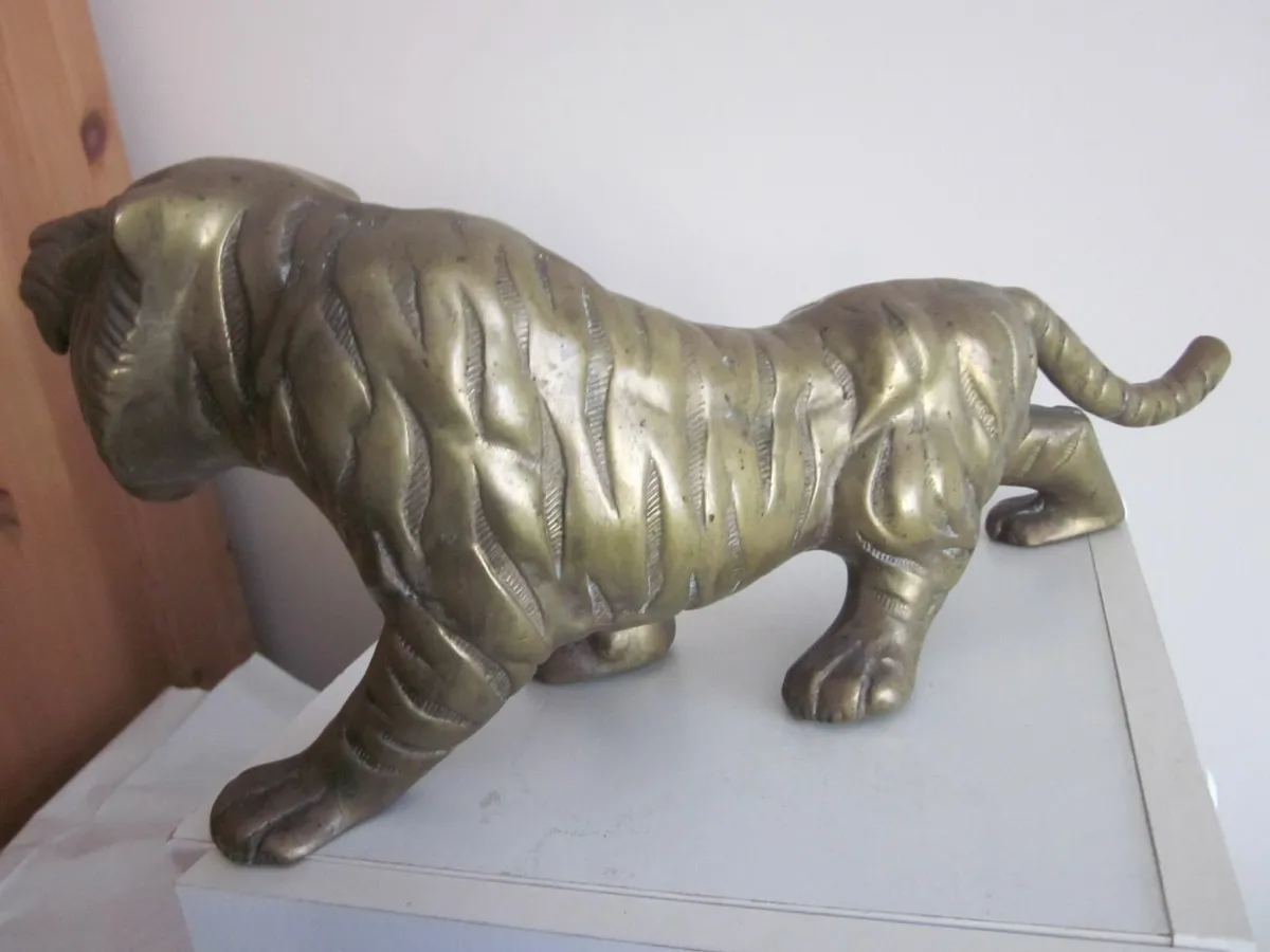 Large Brass Tiger  Statue  17" - Image 4