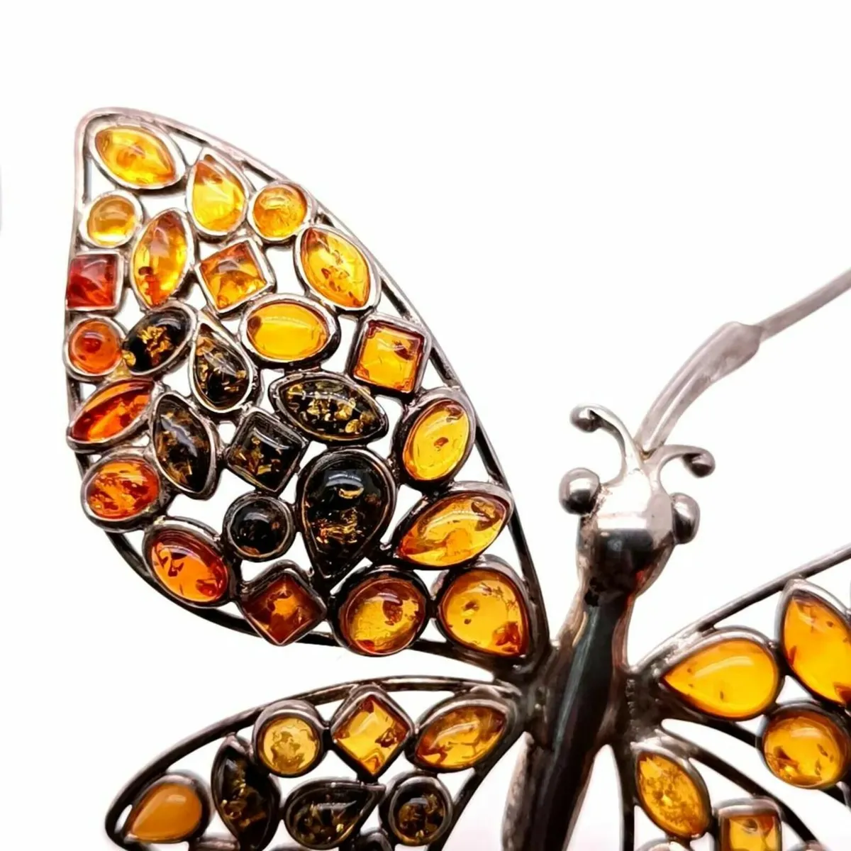 Natural Amber & Sterling Silver Butterfly Necklace - Image 1