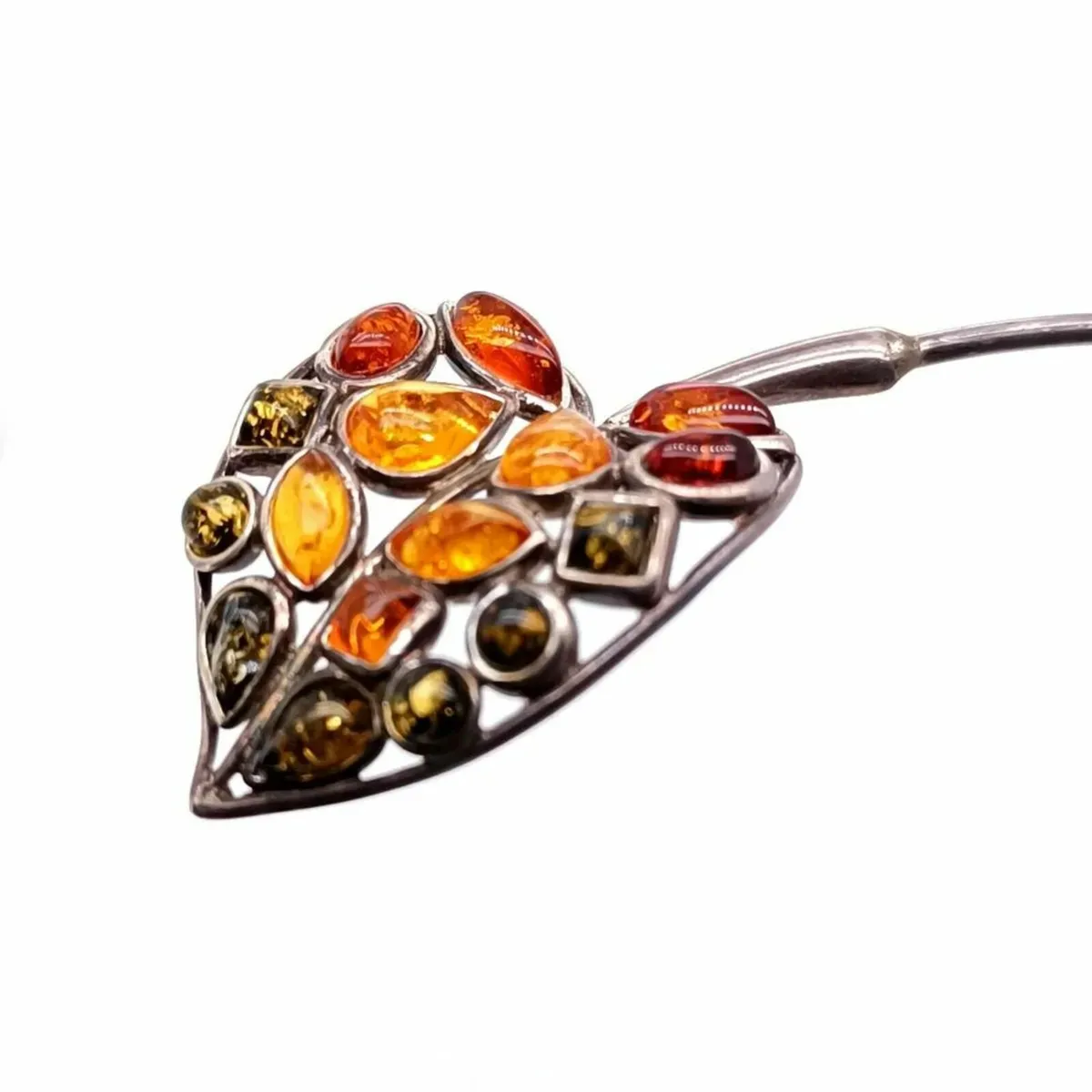 Natural Amber & Sterling Silver Butterfly Necklace - Image 3