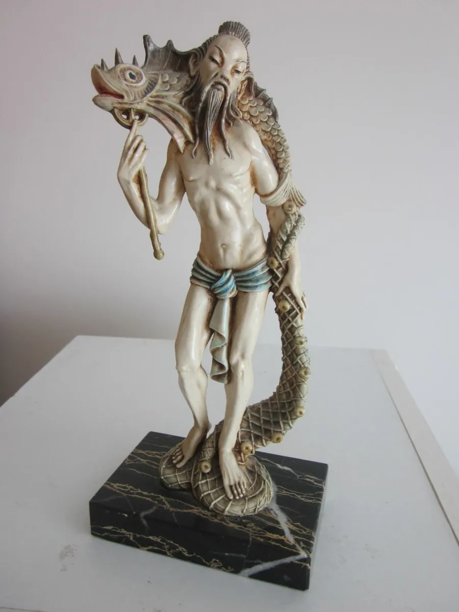 Chinese Fisherman/Sea Serpent Resin Figure - Image 1