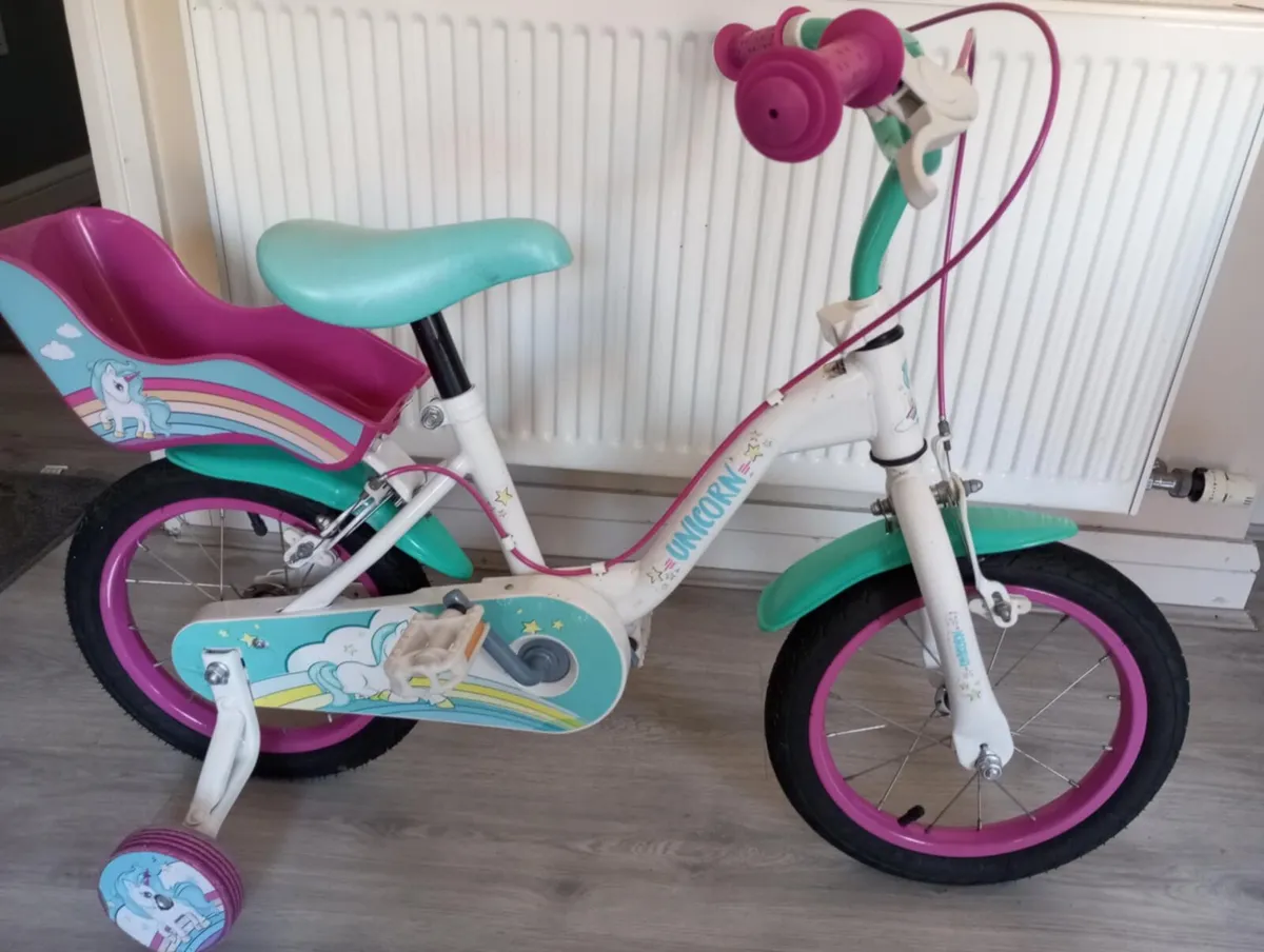 Kids unicorn bike size 14 inch wheels. - Image 1