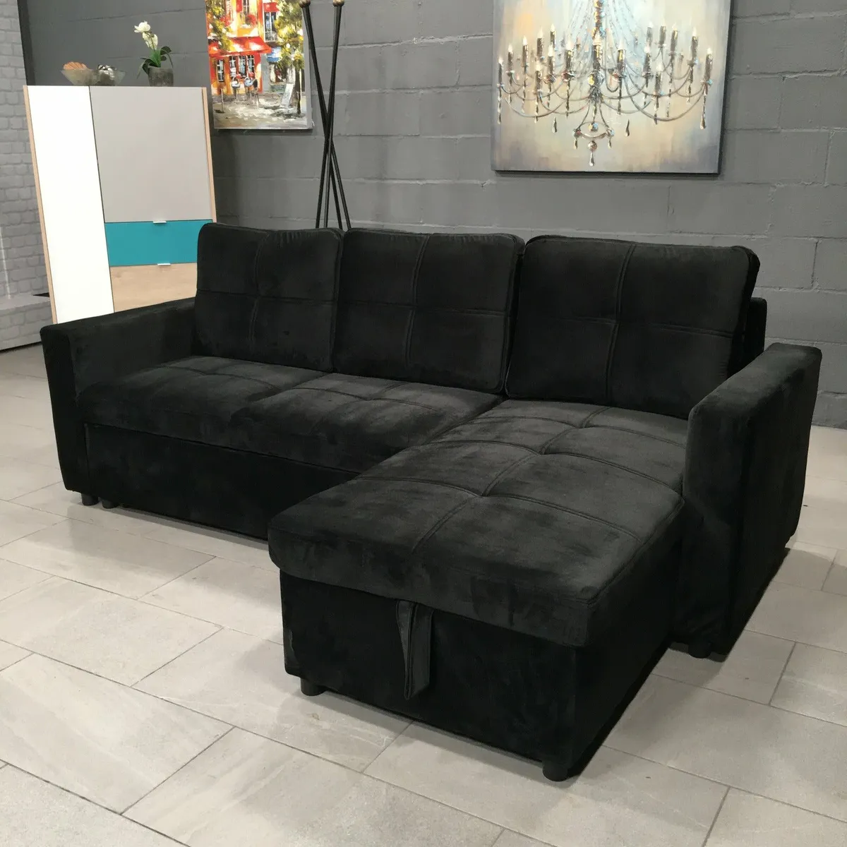 Black Corner Sofa Bed with Storage & Pull-Out Base - Image 2