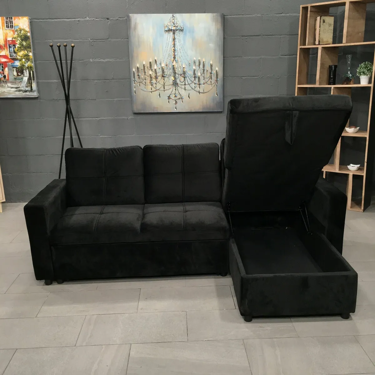Black Corner Sofa Bed with Storage & Pull-Out Base - Image 3