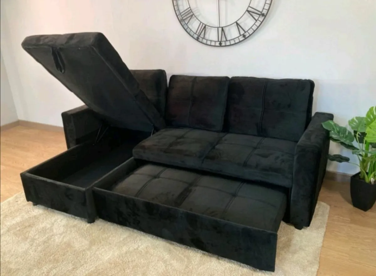 Black Corner Sofa Bed with Storage & Pull-Out Base - Image 4