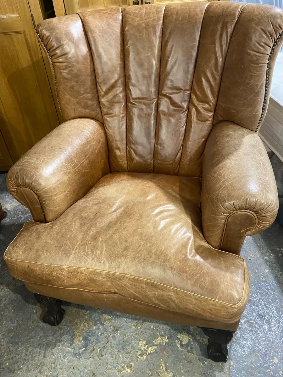 Stunning chesterfield wingback armchair and stool - Image 2