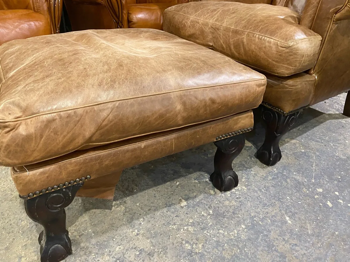 Stunning chesterfield wingback armchair and stool - Image 3