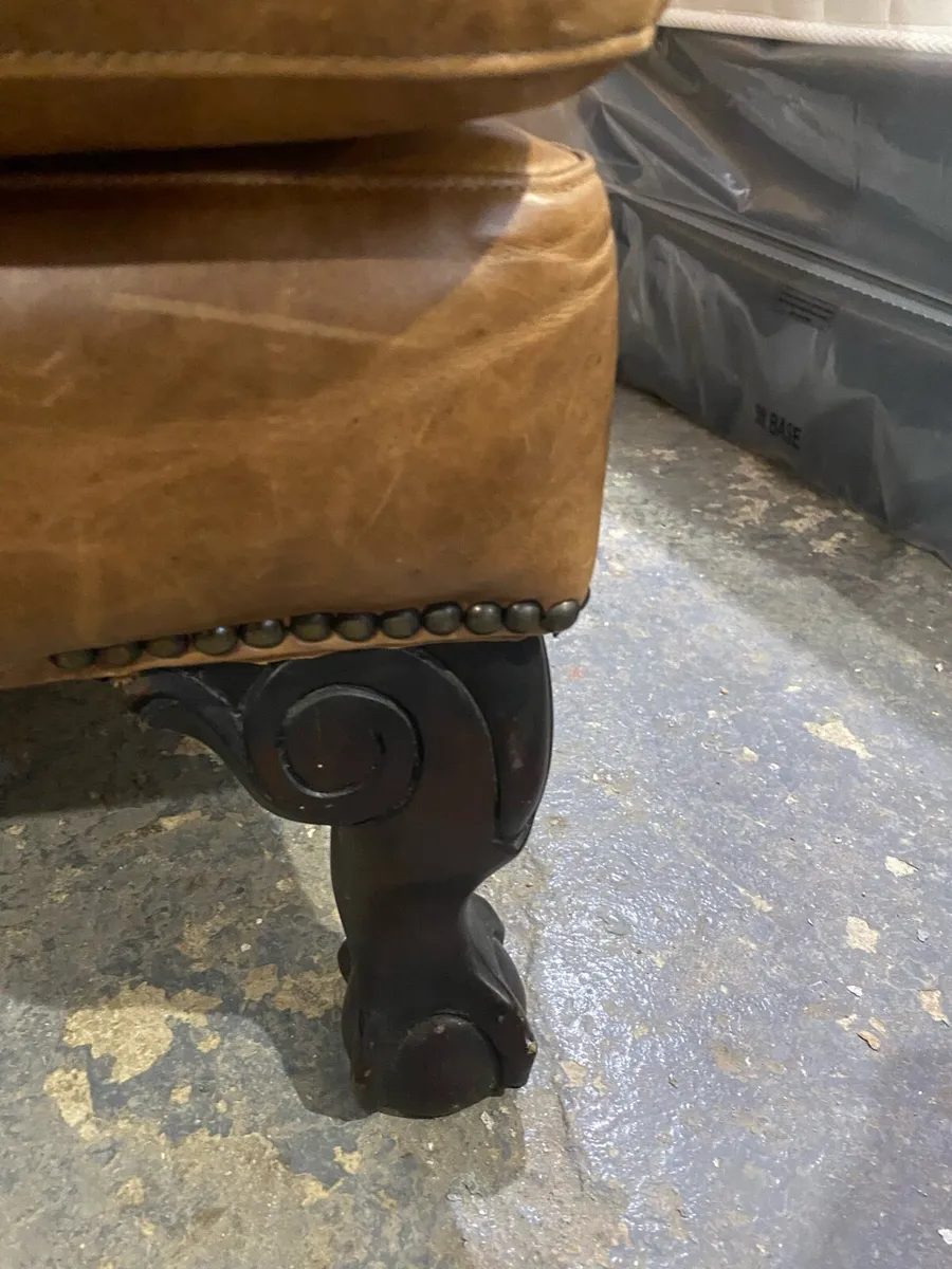 Stunning chesterfield wingback armchair and stool - Image 4