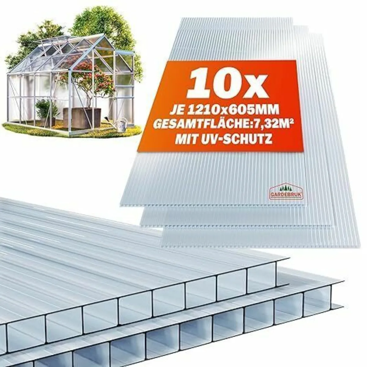 10 x Double Wall Sheets, 6 mm,Polycarbonate UV-Res - Image 1