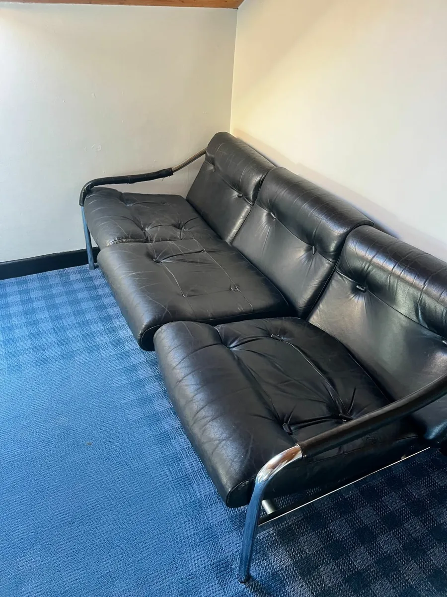 Tim Bates/ Pieff Black chrome leather sofa suite - Image 1