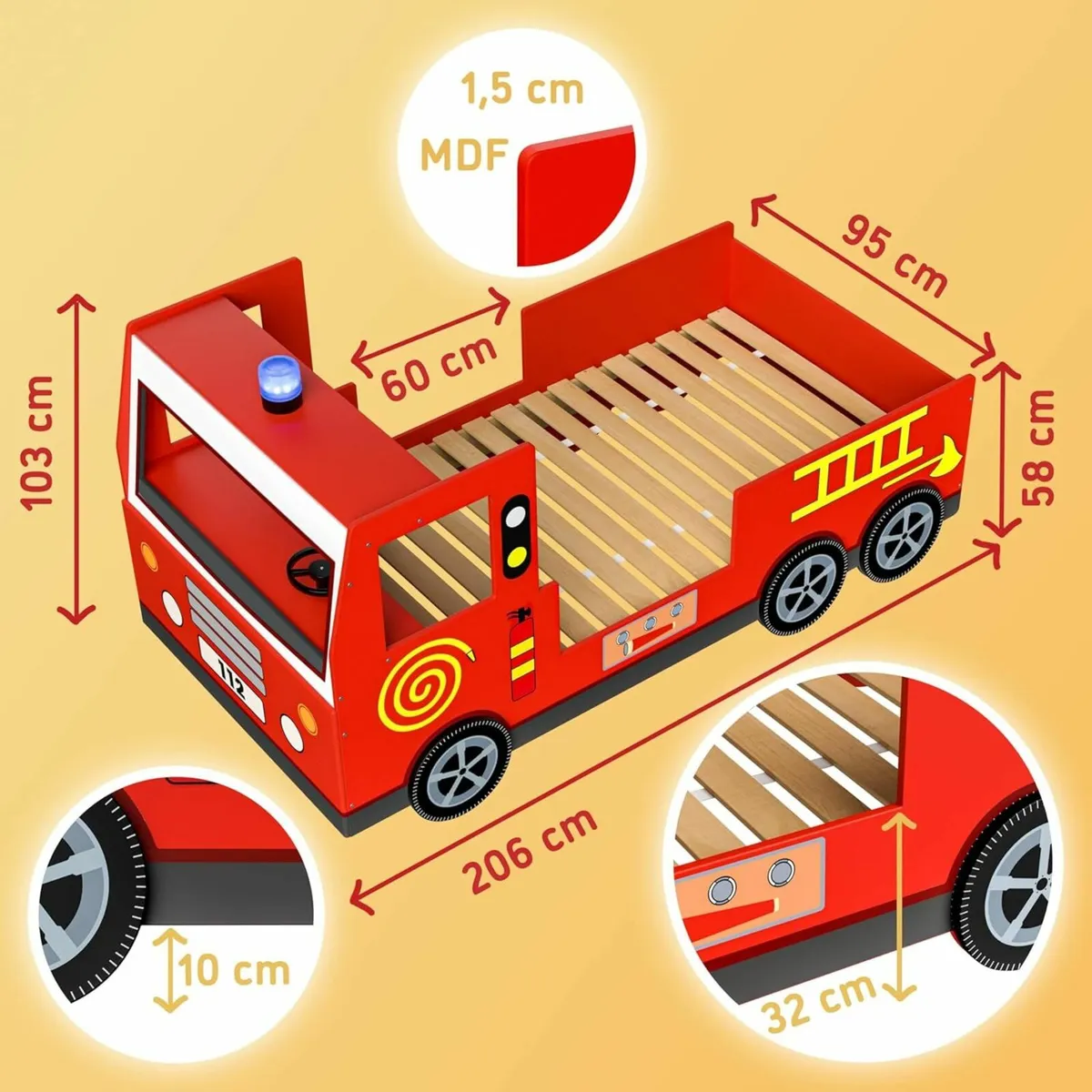 Kids Bed Sporty Red Fire Engine Bed with Slatted F - Image 3