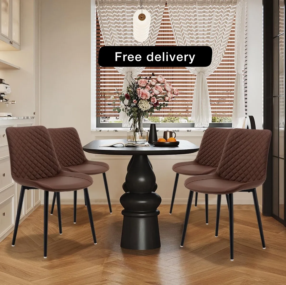 Modern Dining Chairs Set of 2, Brown - Image 1