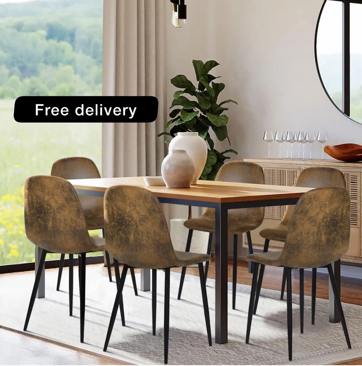 Set of 6 Suede Dining Chairs Soft Chairs Upholster - Image 1
