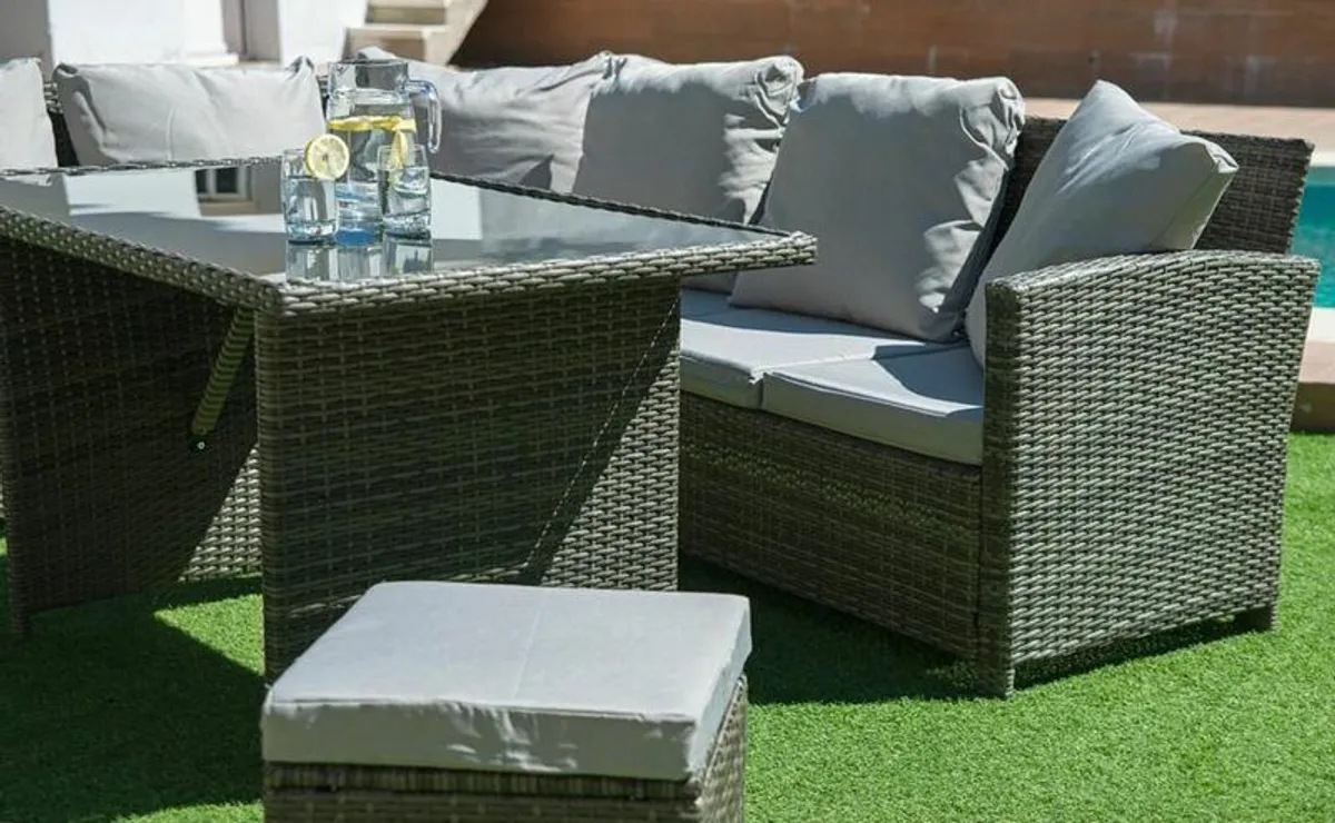 Rattan Corner Sofa Set Dining Table FREE DELIVERY - Image 1