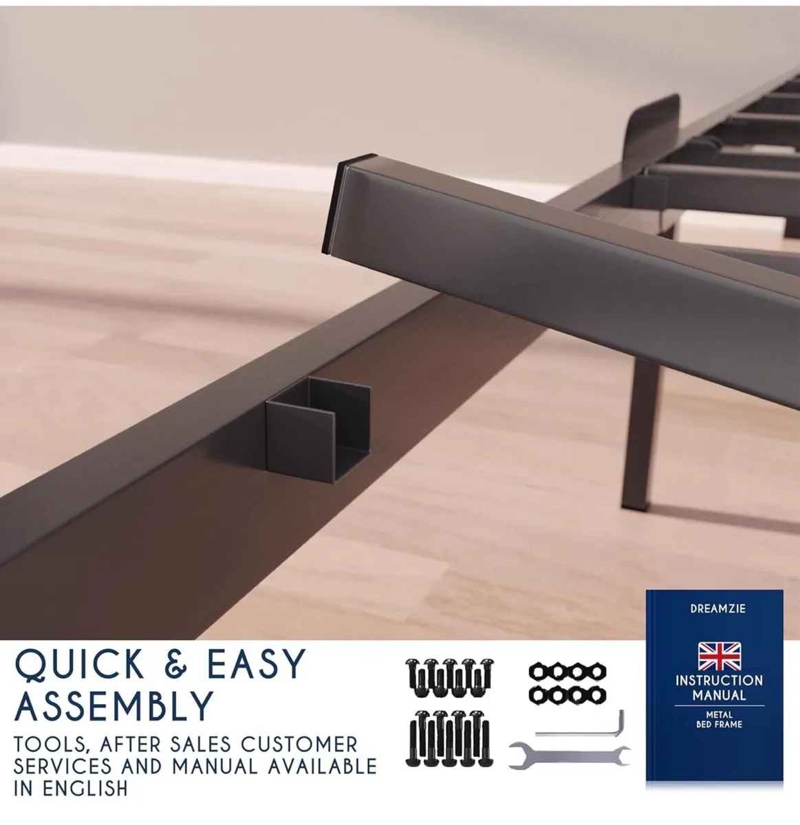 King Size Bed Frame Metal 150x200 with Storage 35c - Image 4