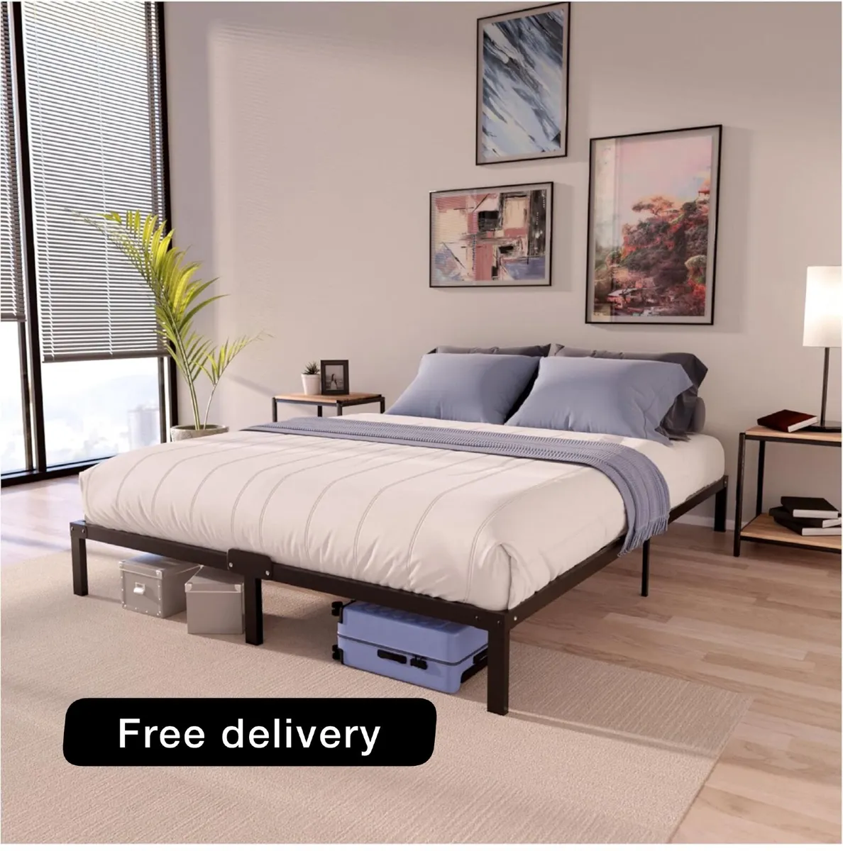 King Size Bed Frame Metal 150x200 with Storage 35c - Image 1