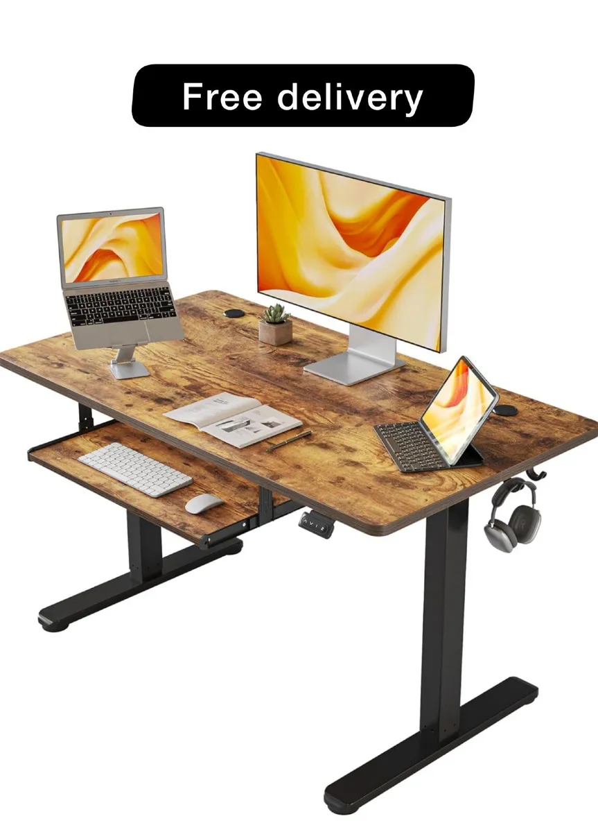 Height Adjustable Electric Standing Desk with Keyb - Image 1