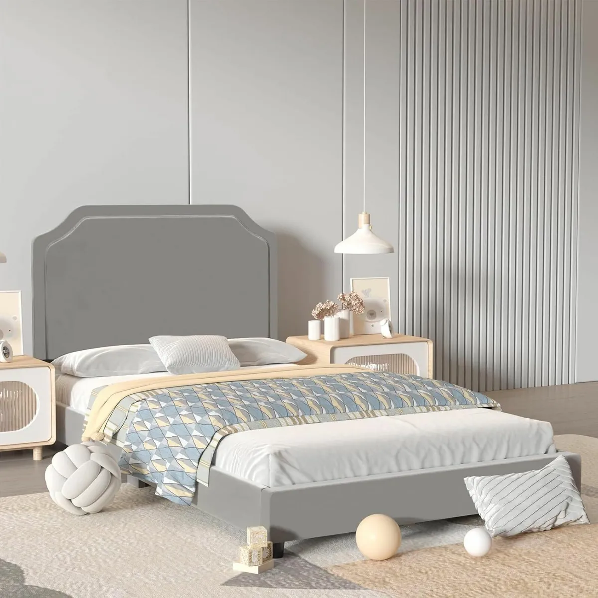 Velvet Wooden Single Bed Frame Headboard 98x202cm - Image 1