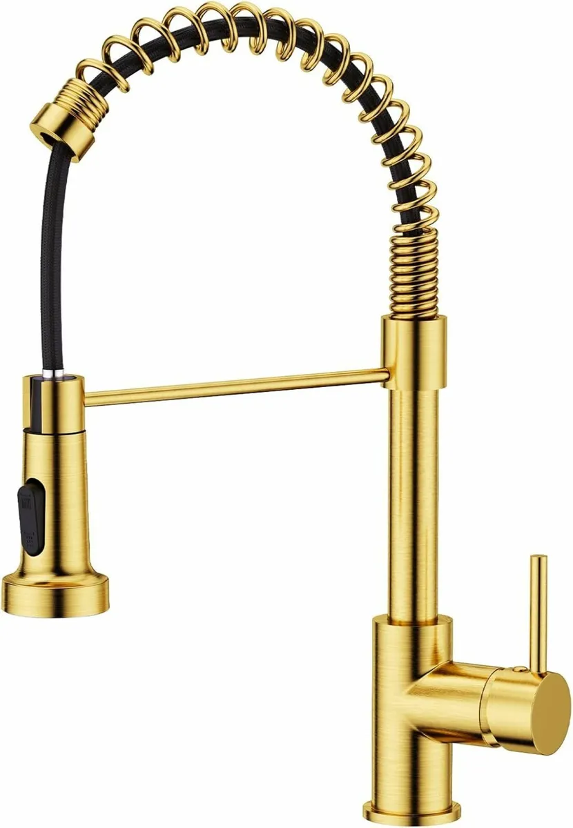 Kitchen Tap, Spring Kitchen Sink Mixer Taps Gold - Image 4