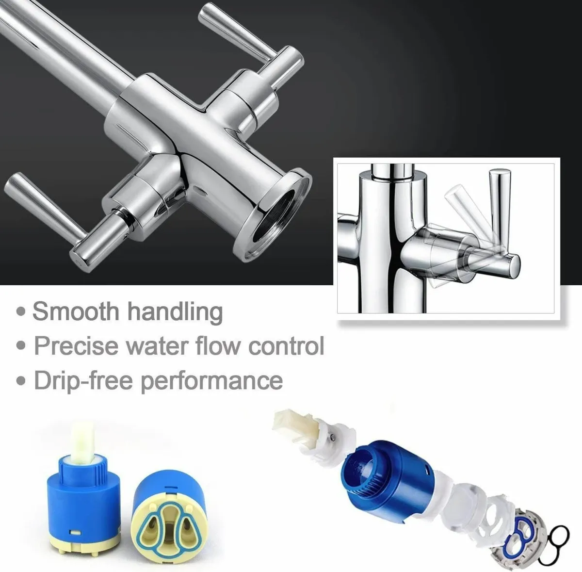 Kitchen Sink Mixer Taps Monobloc Dual 360° Swivel - Image 3