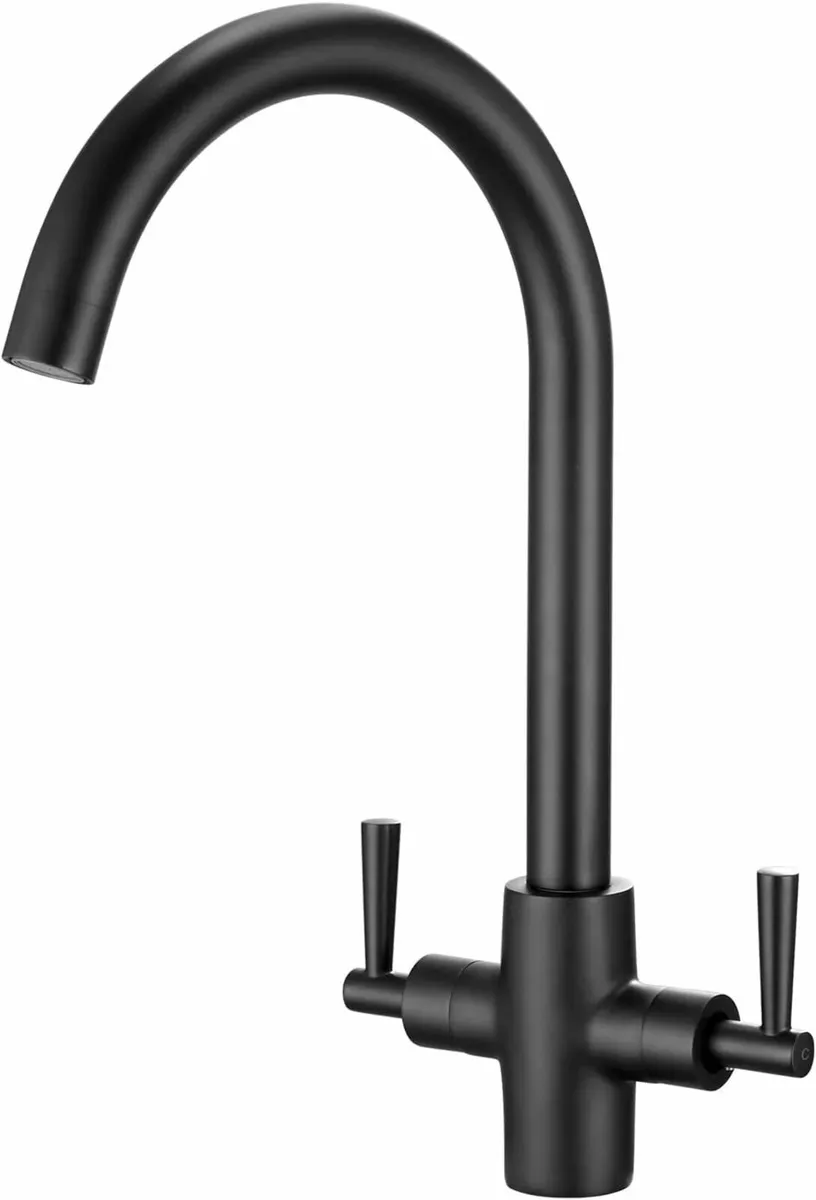 Kitchen Sink Mixer Taps Dual Lever Brass Swivel - Image 2