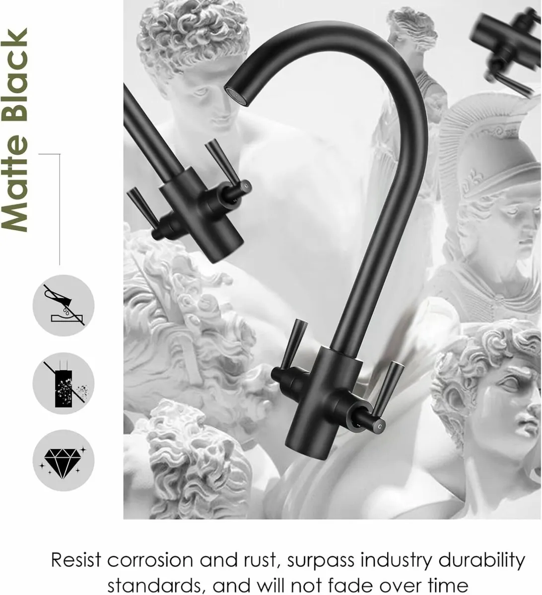 Kitchen Sink Mixer Taps Dual Lever Brass Swivel - Image 4