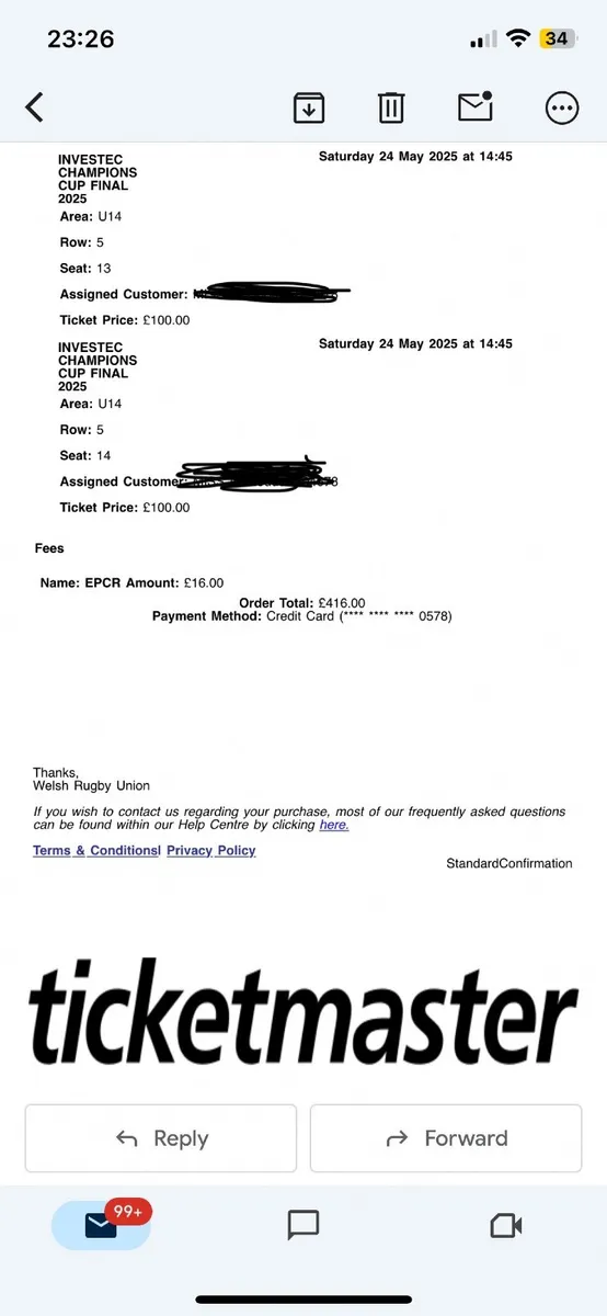 2 Champions Cup Final Tickets