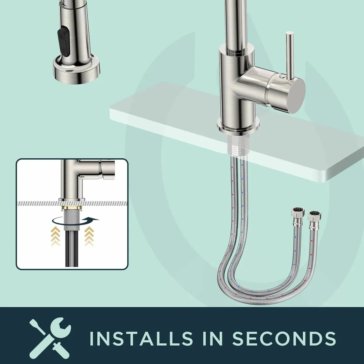 Spring Kitchen Sink Mixer Taps 2 Spray Mode - Image 4