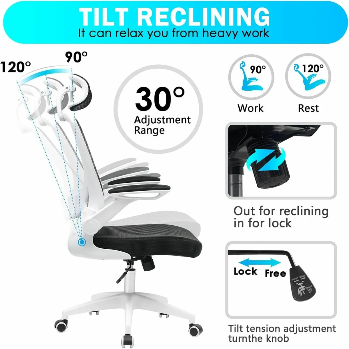 Ergonomic office chair White home comfortable - Image 3