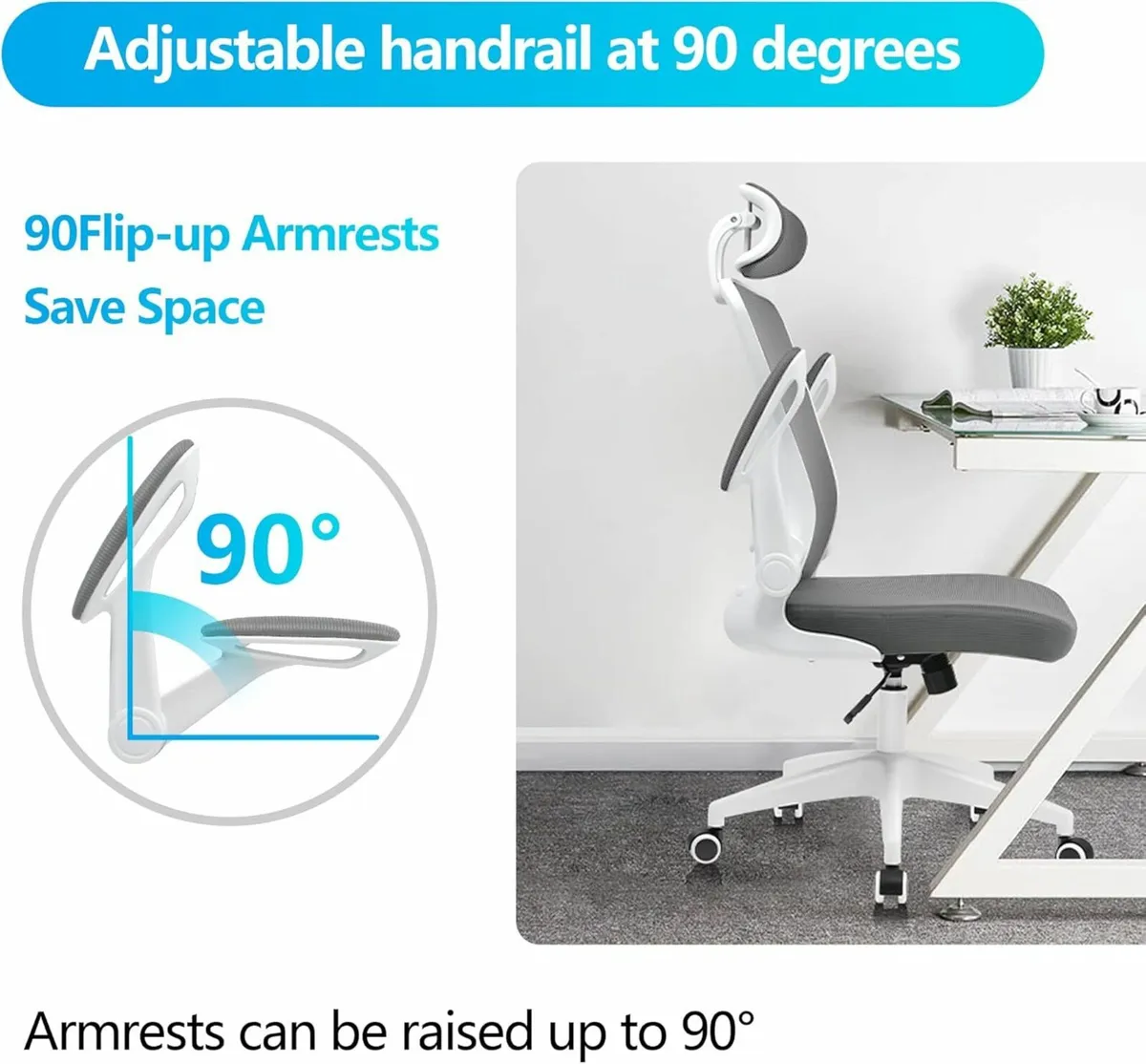 Ergonomic Office Chair, Breathable Adjustable Gray - Image 3