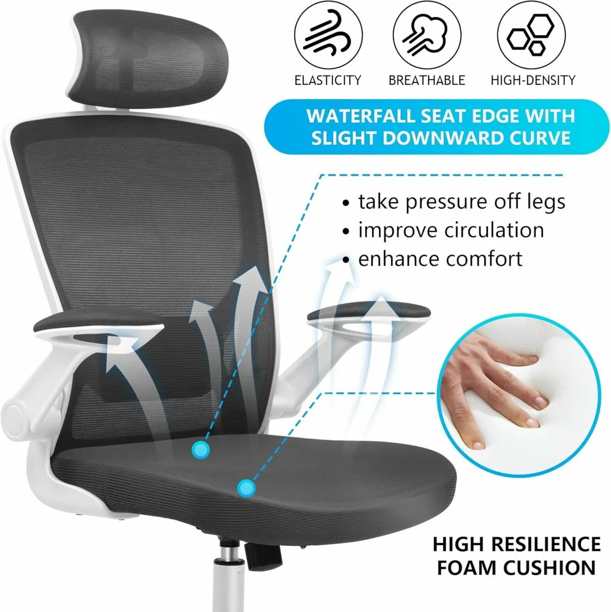 Ergonomic Office Chair, Breathable Adjustable Gray - Image 1