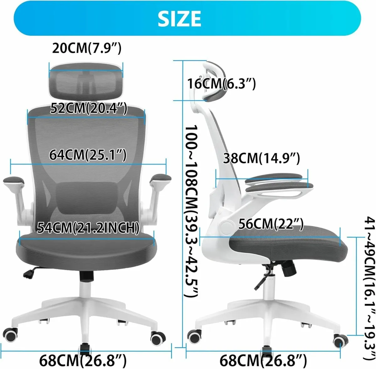 Ergonomic Office Chair, Breathable Adjustable Gray - Image 4