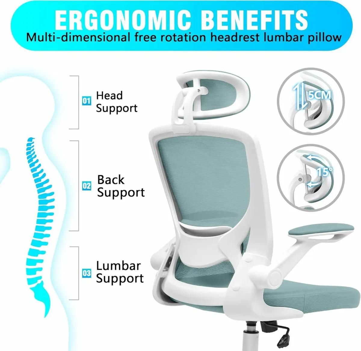 Ergonomic Office Chair, Breathable Desk Chair Blue - Image 2