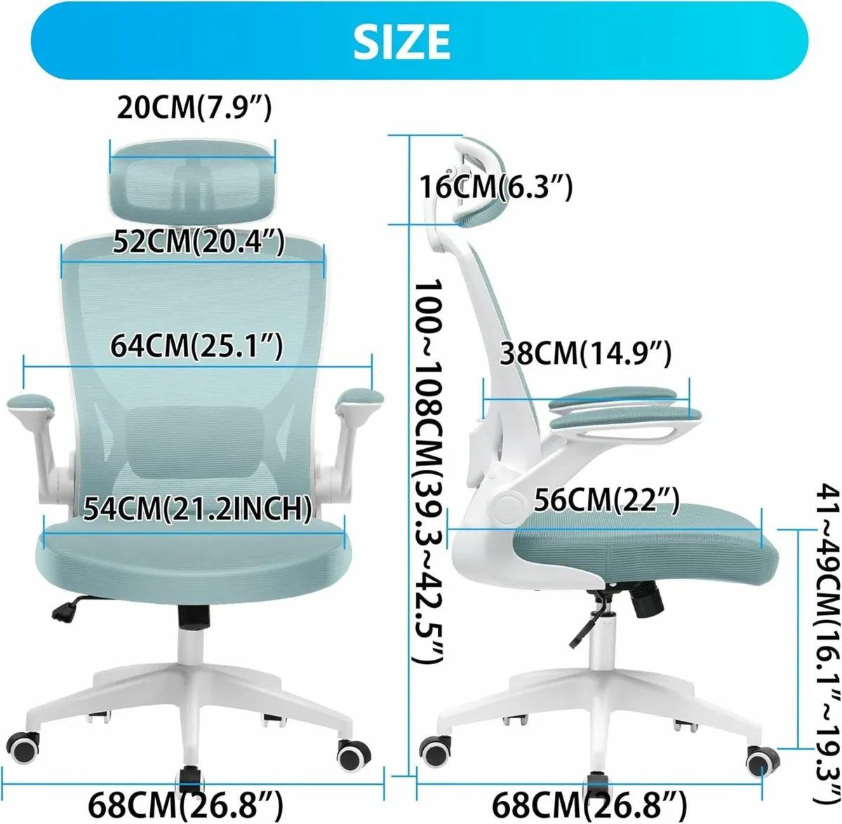 Ergonomic Office Chair, Breathable Desk Chair Blue - Image 4