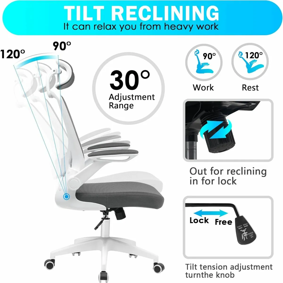 Ergonomic Office Chair, Breathable Desk Chair Gray - Image 2