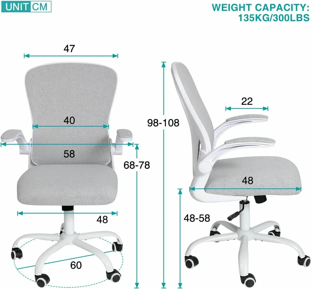Ergonomic Desk Chair Flip-up Armrest Mesh Grey - Image 2